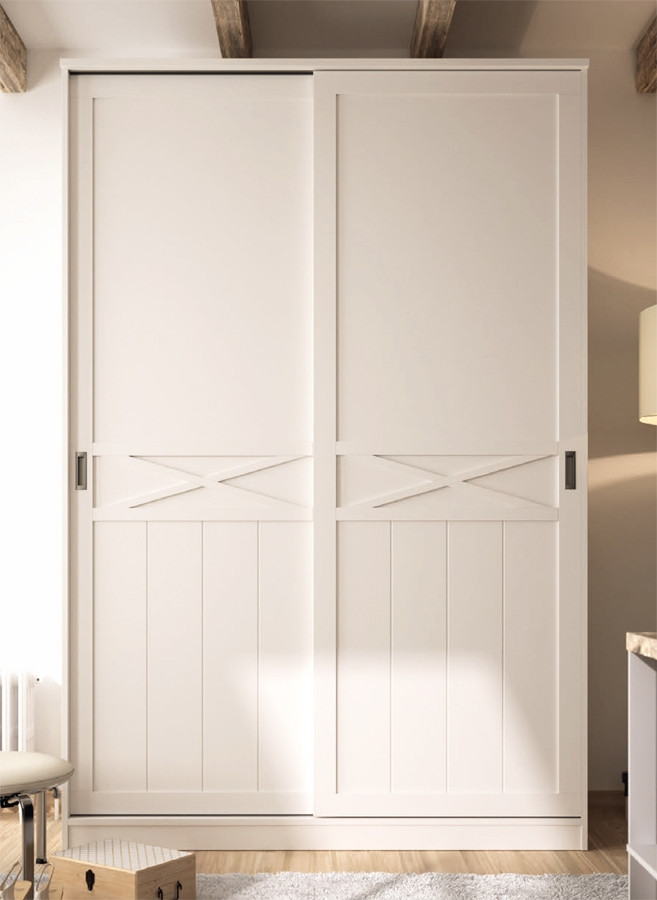 Armario 2 puertas correderas 180 cm largo color blanco y madera
