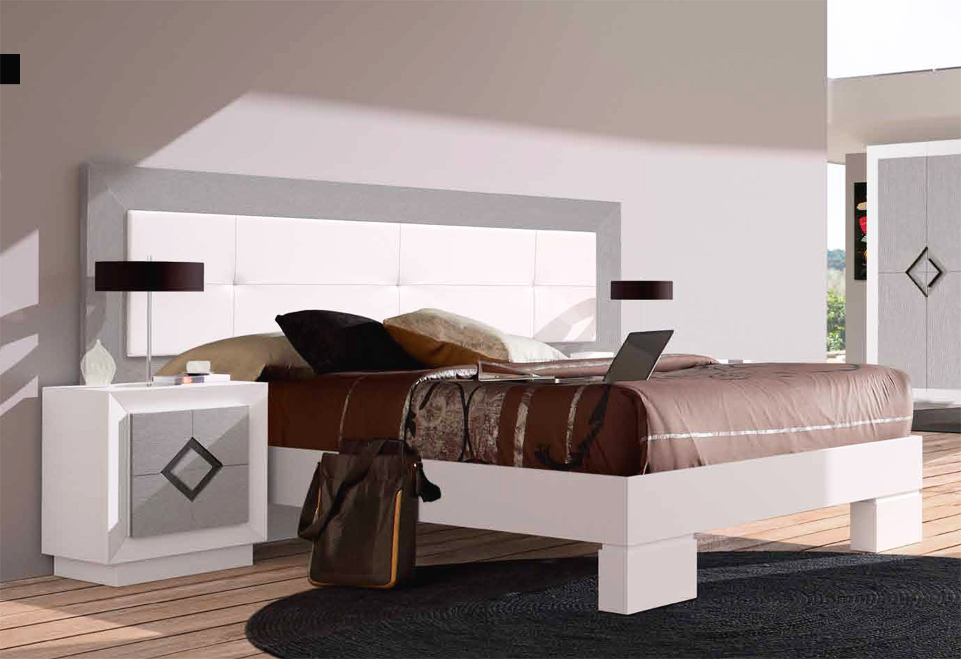 Cabecero con patas de madera para cama de 135 cm, LUFE